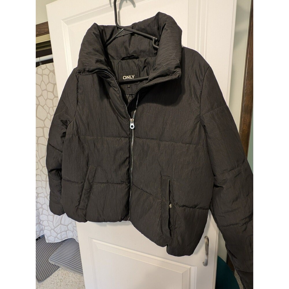 ONLY BRAND Womens Black Full Zip Puffer Jacket Coat Sz Small